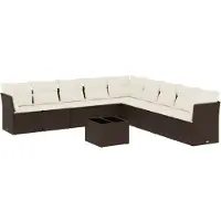 vidaXL 10-delige Loungeset met kussens poly rattan bruin