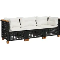 vidaXL Tuinbank 3-zits met kussens poly rattan zwart