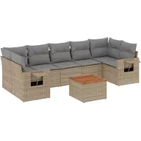 vidaXL 8-delige Loungeset met kussens poly rattan beige
