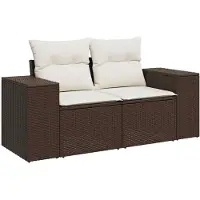vidaXL Tuinbank 2-zits met kussens poly rattan bruin