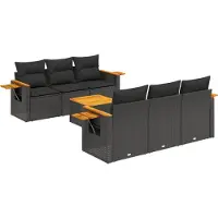 vidaXL 7-delige tuinmeubelset met kussens, zwart, polyrotan