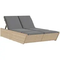 vidaXL Ligbed 2-persoons met kussens poly rattan beige