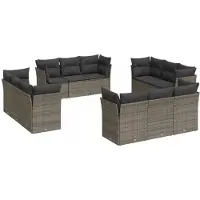 vidaXL 12-delige Loungeset met kussens poly rattan grijs