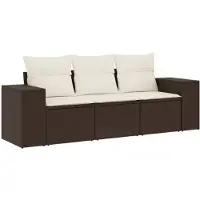 vidaXL 3-delige Loungeset met kussens poly rattan bruin