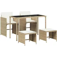 vidaXL 5-delige tuinset met kussens, beige, polyrotan