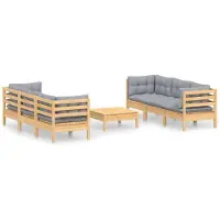 vidaXL 7-delige loungeset voor de tuin met grijze kussens, gemaakt van grenenhout