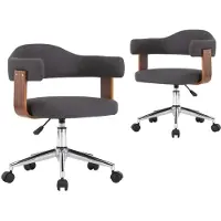 vidaXL Eetkamerstoelen 2 st draaibaar gebogen hout en stof grijs