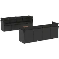 vidaXL 9-delige tuinmeubelset met kussens, zwart, polyrotan