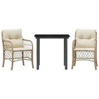 vidaXL 3-delige bistroset met kussens, beige, polyrotan