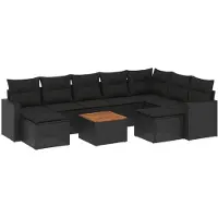 vidaXL 10-delige loungeset voor de tuin met kussens, zwart, polyrotan
