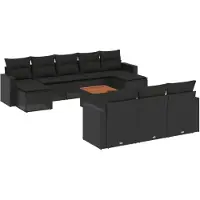vidaXL 11-delige tuinmeubelset met kussens, zwart, polyrotan
