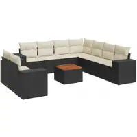 vidaXL 10-delige loungeset voor de tuin met kussens, zwart, polyrotan