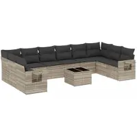 vidaXL 11-delige Loungeset met kussens poly rattan lichtgrijs