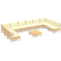 vidaXL 11-delige Loungeset met crèmekleurige kussens grenenhout