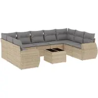 vidaXL 10-delige Loungeset met kussens poly rattan beige