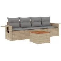 vidaXL 5-delige Loungeset met kussens poly rattan beige