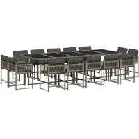 vidaXL 15-delige Tuinset met kussens poly rattan grijs