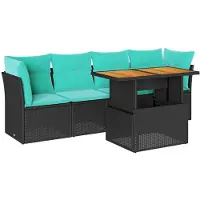 vidaXL 5-delige tuinmeubelset met kussens, zwart, polyrotan