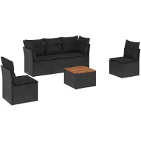 vidaXL 6-delige tuinmeubelset met kussens, zwart, polyrotan