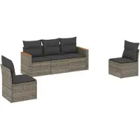 vidaXL 5-delige tuinmeubelset met kussens, grijs, polyrotan