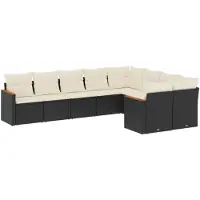 vidaXL 9-delige tuinmeubelset met kussens, zwart, polyrotan