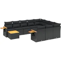 vidaXL 11-delige tuinmeubelset met kussens, zwart, polyrotan
