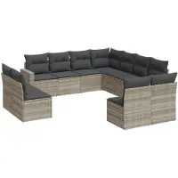 vidaXL 11-delige Loungeset met kussens poly rattan lichtgrijs