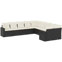 vidaXL 10-delige Loungeset met kussens poly rattan zwart