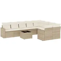 vidaXL 10-delige Loungeset met kussens poly rattan beige