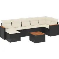 vidaXL 8-delige tuinmeubelset met kussens, zwart, polyrotan