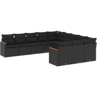 vidaXL 11-delige tuinmeubelset met kussens, zwart, polyrotan