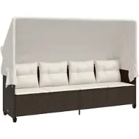 vidaXL Ligbed met luifel en kussens poly rattan bruin