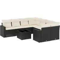 vidaXL 9-delige Loungeset met kussens poly rattan zwart