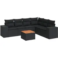 vidaXL 7-delige tuinmeubelset met kussens, zwart, polyrotan