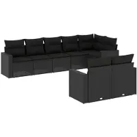 vidaXL 8-delige Loungeset met kussens poly rattan zwart