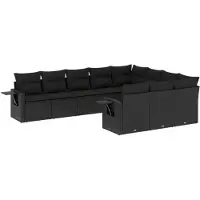 vidaXL 10-delige loungeset voor de tuin met kussens, zwart, polyrotan