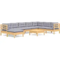 vidaXL 9-delige loungeset voor de tuin met grijze kussens, gemaakt van massief grenenhout