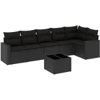 vidaXL 7-delige Loungeset met kussens poly rattan zwart