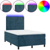 vidaXL Boxspring met matras en LED fluweel donkerblauw 120x190 cm