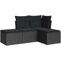vidaXL 4-delige Loungeset met kussens poly rattan zwart