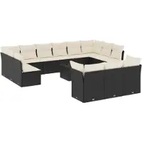 vidaXL 14-delige Loungeset met kussens poly rattan zwart