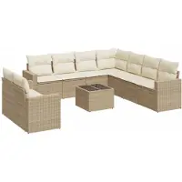 vidaXL 10-delige Loungeset met kussens poly rattan beige