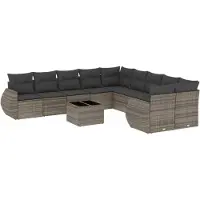 vidaXL 11-delige loungeset voor de tuin met kussens, grijs, polyrotan