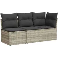 vidaXL Tuinbank 3-zits met kussens poly rattan lichtgrijs