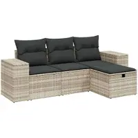 vidaXL 4-delige Loungeset met kussens poly rattan lichtgrijs