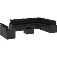 vidaXL 11-delige Loungeset met kussens poly rattan zwart