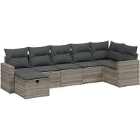 vidaXL 7-delige tuinmeubelset met kussens, lichtgrijs, polyrotan