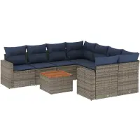vidaXL 9-delige tuinmeubelset met kussens, grijs, polyrotan