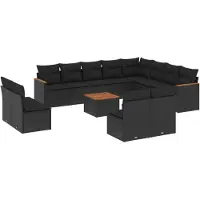 vidaXL 13-delige tuinmeubelset met kussens, zwart, polyrotan