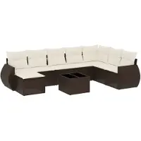 vidaXL 9-delige Loungeset met kussens poly rattan bruin